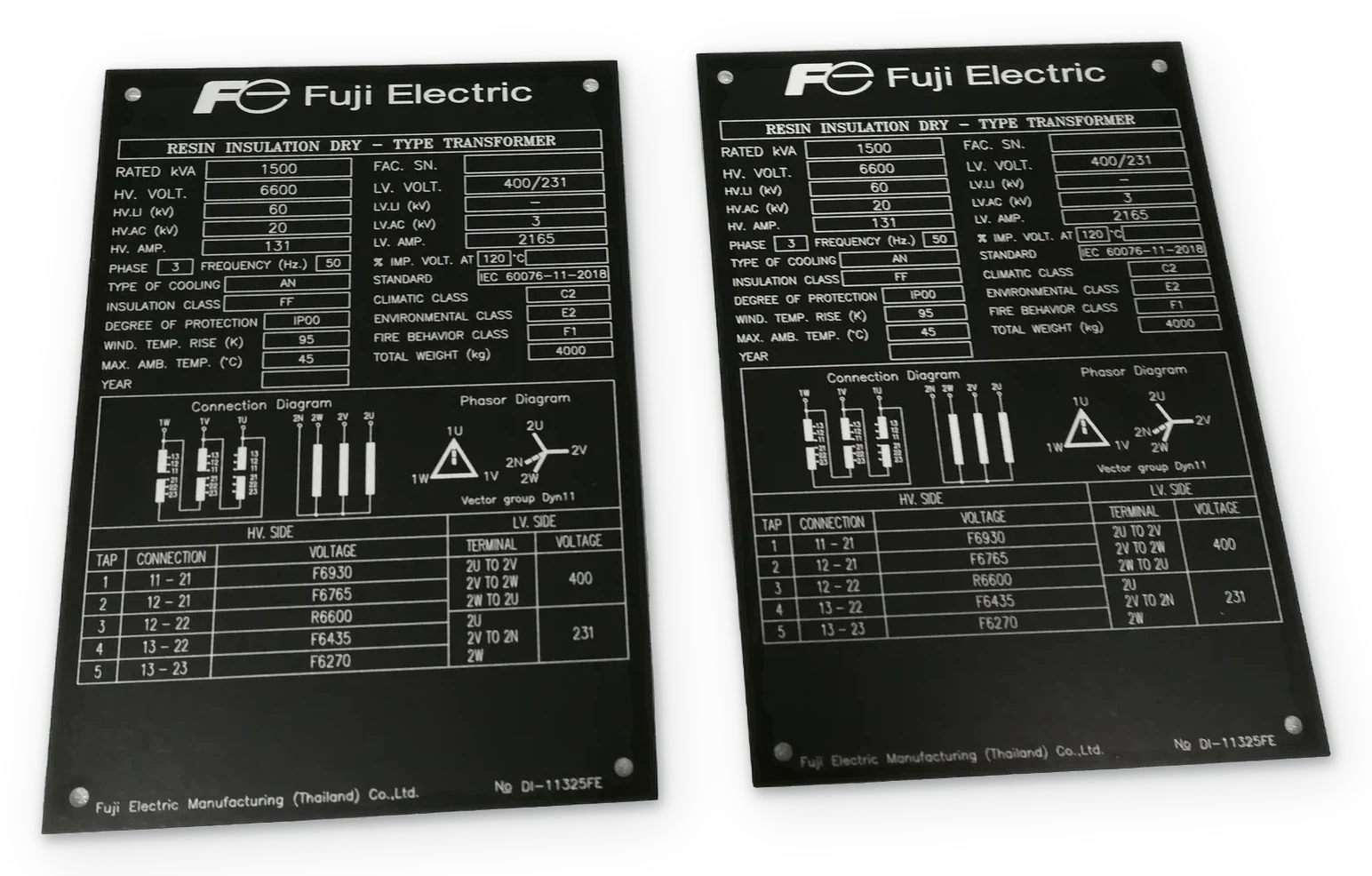 ป้ายหม้อแปลงไฟฟ้า (Transformer Nameplate) — อลูมิเนียมอโนไดซ์